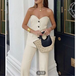 Commense Solid Tube Top With Wide Leg Pants Set